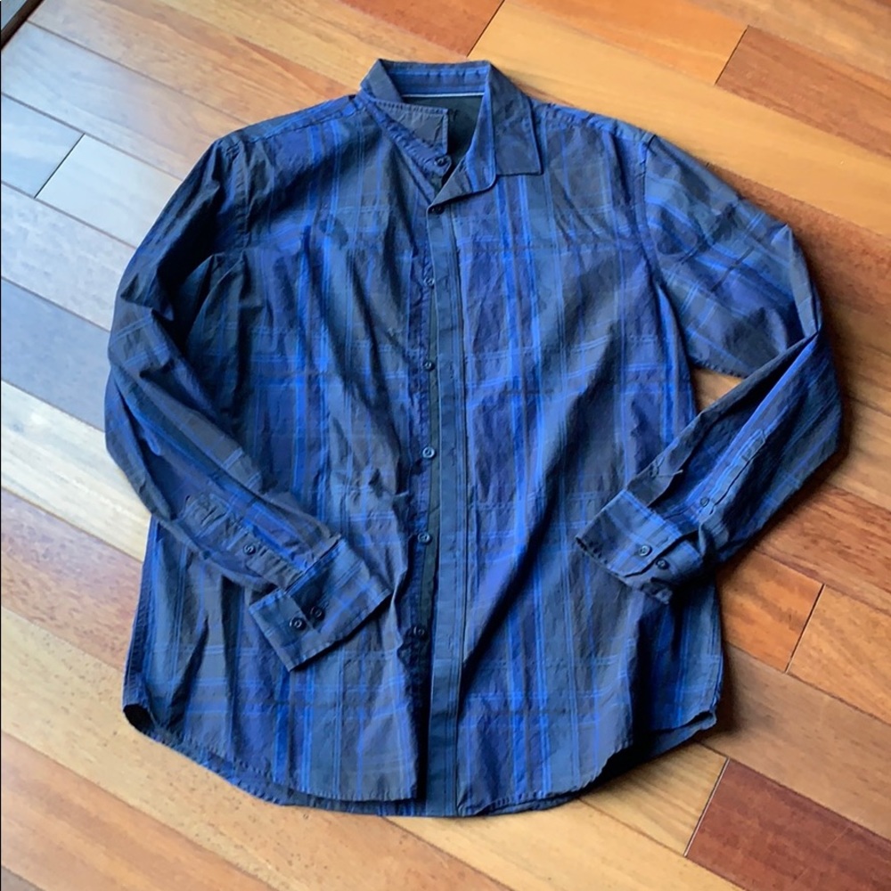 Blue and black plaid Alfani shirt